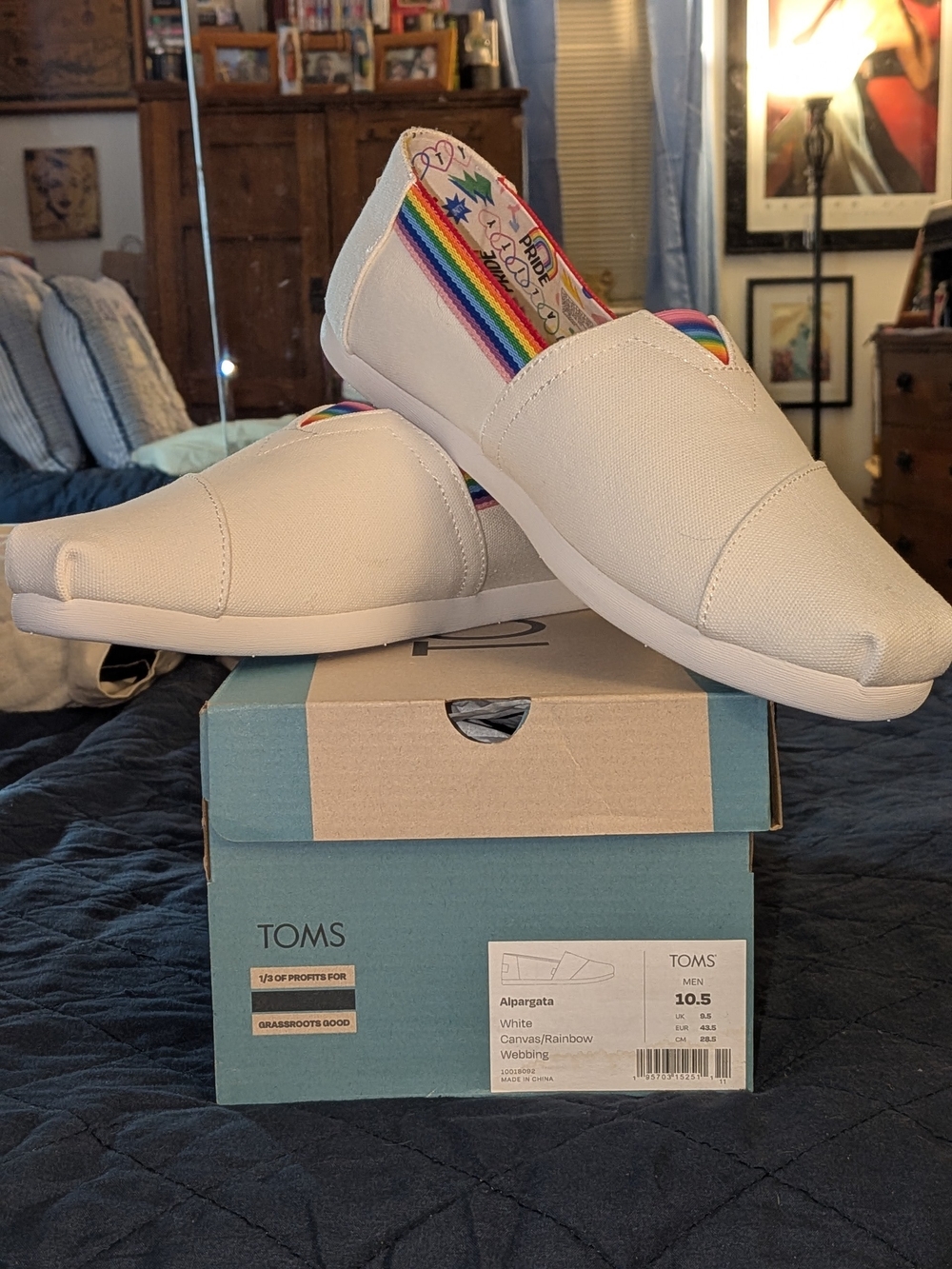 TOMS Men’s White Canvas Alpargata with Rainbow Trim